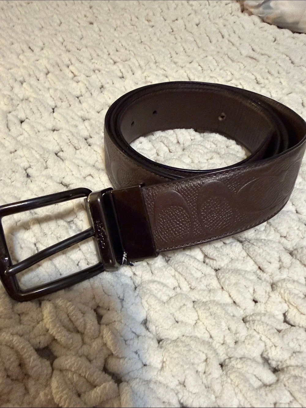 Coach Men's Brown Embossed Leather Belt with Gunmetal Buckle
